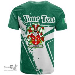 ScotsTee Shop Irish Lydon or Leyden Coat of Arms Irish Celtic Shamrock T Shirt Add Your Text Personalized T Shirt