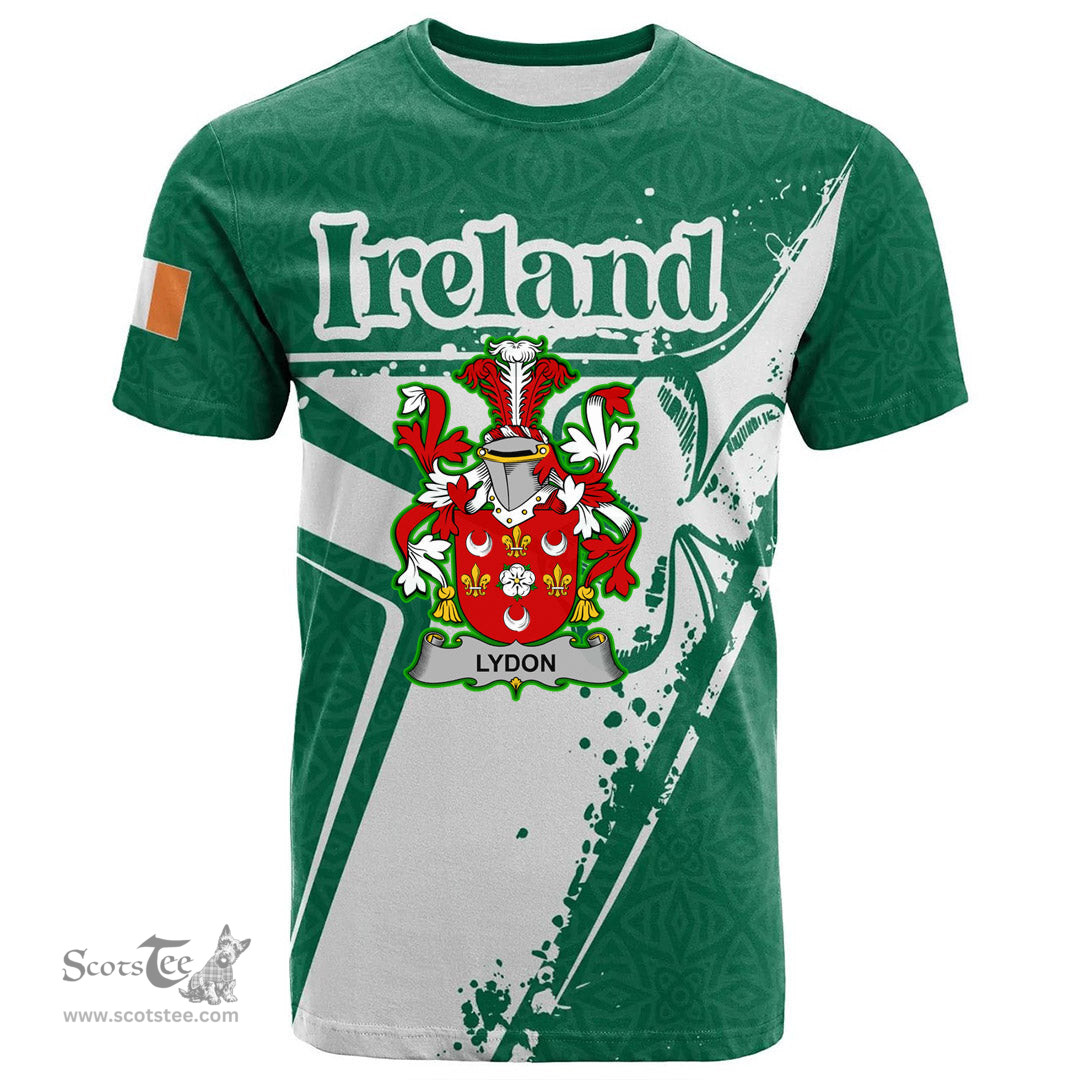 ScotsTee Shop Irish Lydon or Leyden Coat of Arms Irish Celtic Shamrock T Shirt Add Your Text Personalized T Shirt