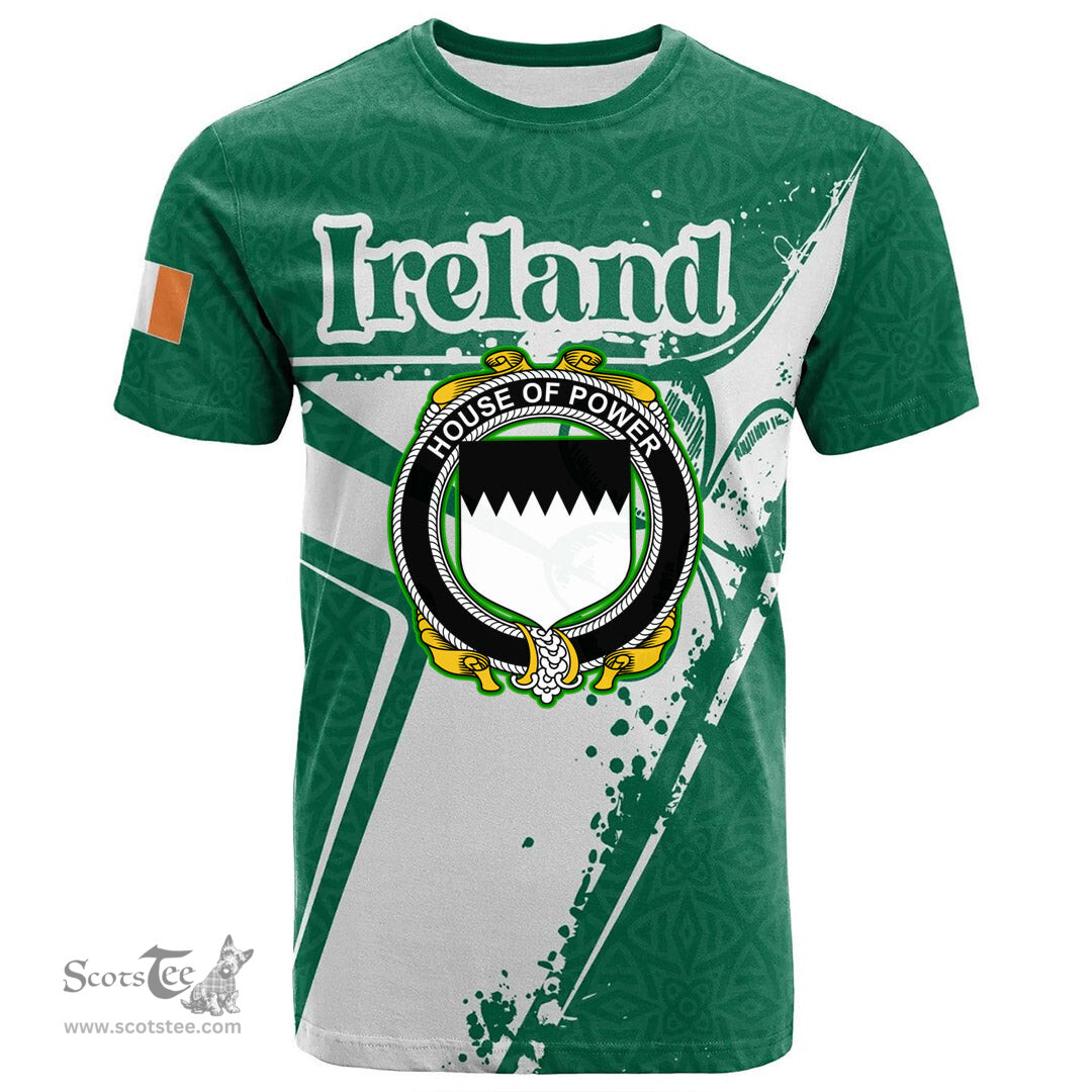ScotsTee Shop Irish House of POWER Coat of Arms Irish Celtic Shamrock T Shirt Add Your Text Personalized T Shirt