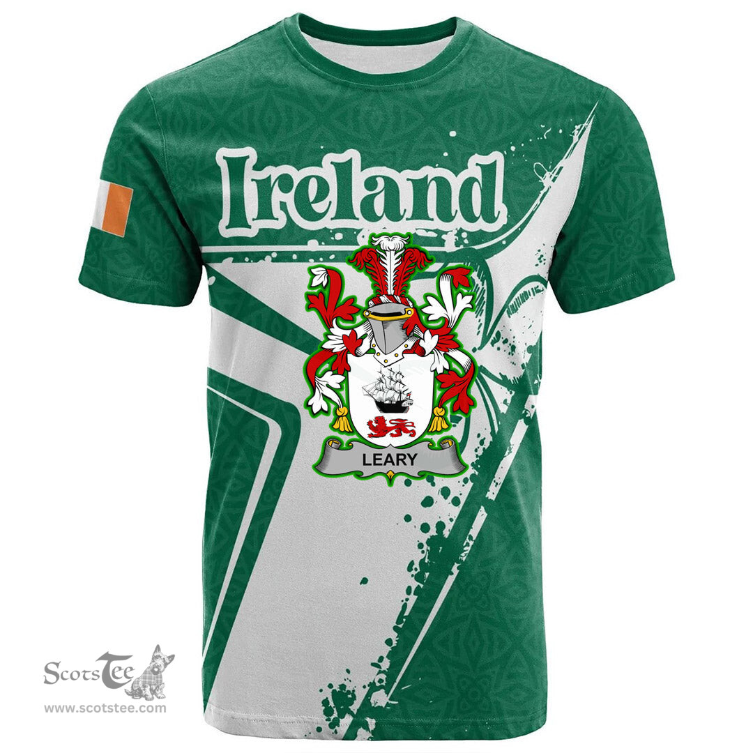ScotsTee Shop Irish Leary or O Leary Coat of Arms Irish Celtic Shamrock T Shirt Add Your Text Personalized T Shirt