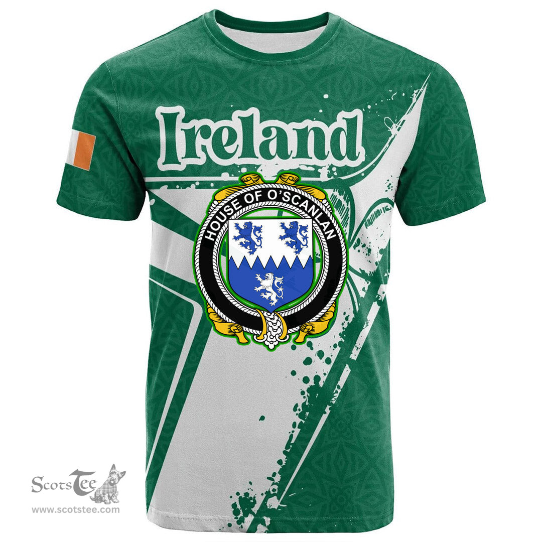 ScotsTee Shop Irish House of O SCANLAN Munster Coat of Arms Irish Celtic Shamrock T Shirt Add Your Text Personalized T Shirt
