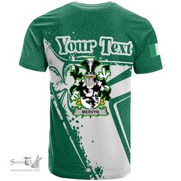 ScotsTee Shop Irish Mervyn Coat of Arms Irish Celtic Shamrock T Shirt Add Your Text Personalized T Shirt