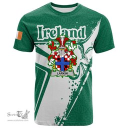 ScotsTee Shop Irish Larkin or O Larkin Coat of Arms Irish Celtic Shamrock T Shirt Add Your Text Personalized T Shirt