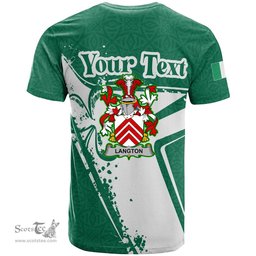 ScotsTee Shop Irish Langton Coat of Arms Irish Celtic Shamrock T Shirt Add Your Text Personalized T Shirt