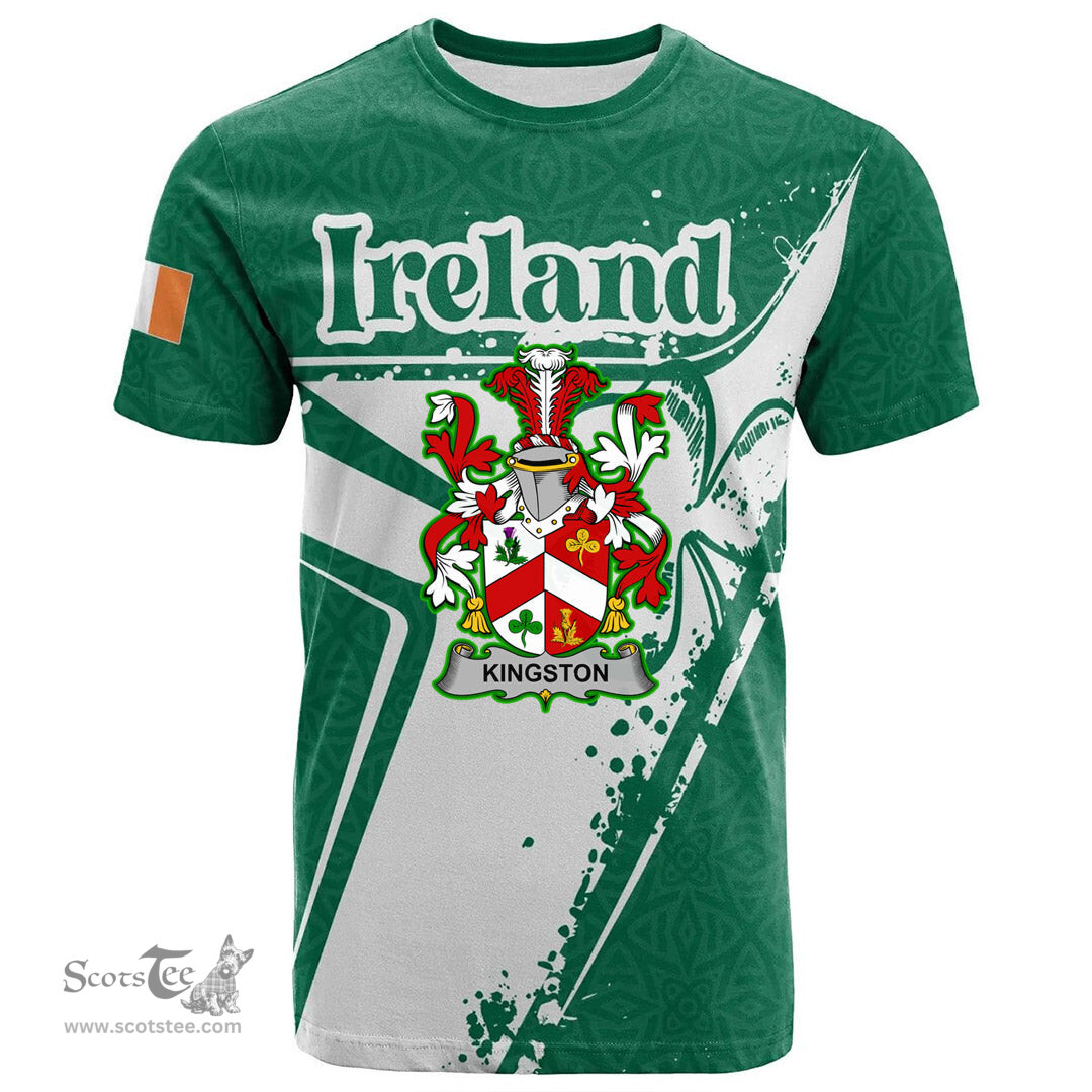ScotsTee Shop Irish Kingston Coat of Arms Irish Celtic Shamrock T Shirt Add Your Text Personalized T Shirt