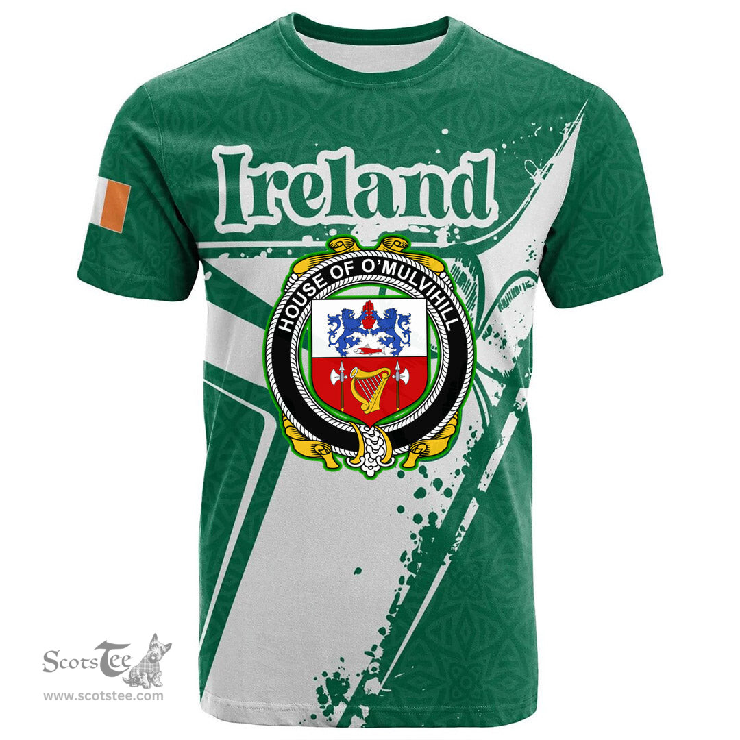 ScotsTee Shop Irish House of O MULVIHILL Coat of Arms Irish Celtic Shamrock T Shirt Add Your Text Personalized T Shirt