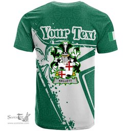 ScotsTee Shop Irish Kellett Coat of Arms Irish Celtic Shamrock T Shirt Add Your Text Personalized T Shirt