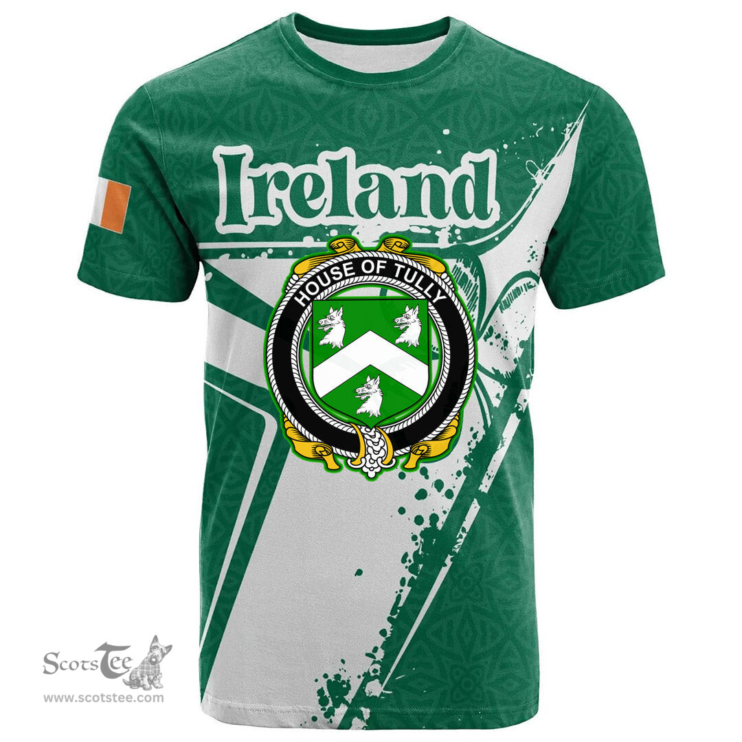 ScotsTee Shop Irish House of TULLY MACATILLA Coat of Arms Irish Celtic Shamrock T Shirt Add Your Text Personalized T Shirt