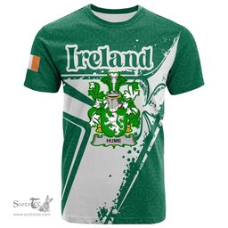 ScotsTee Shop Irish Hume Coat of Arms Irish Celtic Shamrock T Shirt Add Your Text Personalized T Shirt