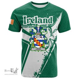 ScotsTee Shop Irish Leigh or McLaeghis Coat of Arms Irish Celtic Shamrock T Shirt Add Your Text Personalized T Shirt