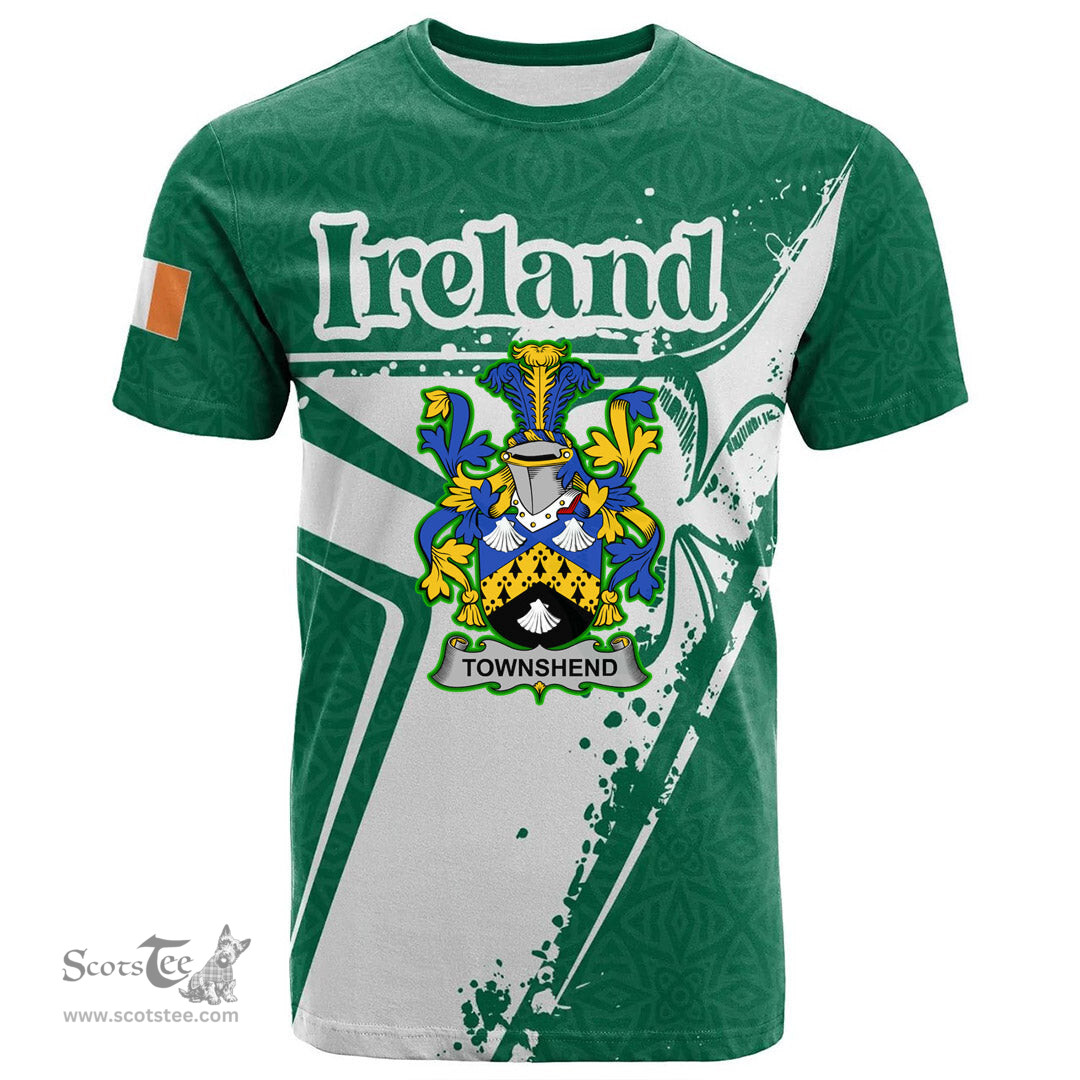 ScotsTee Shop Irish Townshend or Townsend Coat of Arms Irish Celtic Shamrock T Shirt Add Your Text Personalized T Shirt