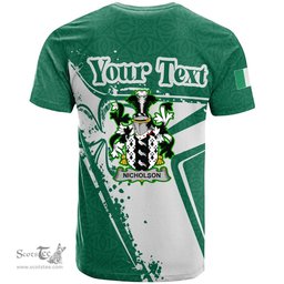 ScotsTee Shop Irish Nicholson Coat of Arms Irish Celtic Shamrock T Shirt Add Your Text Personalized T Shirt
