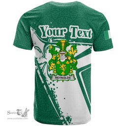 ScotsTee Shop Irish Reynolds or McRannell Coat of Arms Irish Celtic Shamrock T Shirt Add Your Text Personalized T Shirt