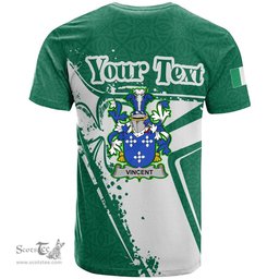 ScotsTee Shop Irish Vincent Coat of Arms Irish Celtic Shamrock T Shirt Add Your Text Personalized T Shirt