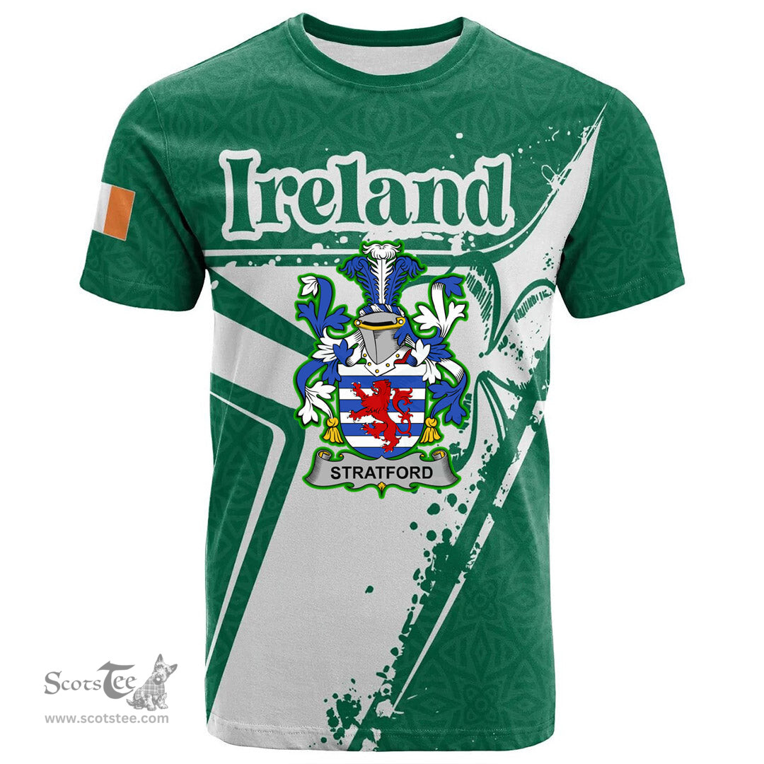 ScotsTee Shop Irish Stratford Coat of Arms Irish Celtic Shamrock T Shirt Add Your Text Personalized T Shirt