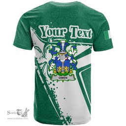 ScotsTee Shop Irish Owen Coat of Arms Irish Celtic Shamrock T Shirt Add Your Text Personalized T Shirt
