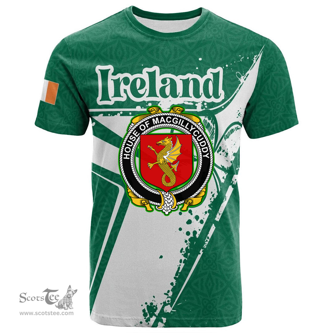 ScotsTee Shop Irish House of MACGILLYCUDDY Coat of Arms Irish Celtic Shamrock T Shirt Add Your Text Personalized T Shirt