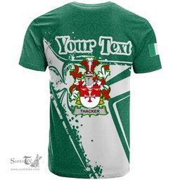 ScotsTee Shop Irish Thacker Coat of Arms Irish Celtic Shamrock T Shirt Add Your Text Personalized T Shirt