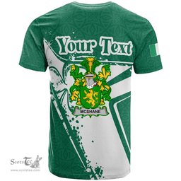ScotsTee Shop Irish Shane or McShane Coat of Arms Irish Celtic Shamrock T Shirt Add Your Text Personalized T Shirt