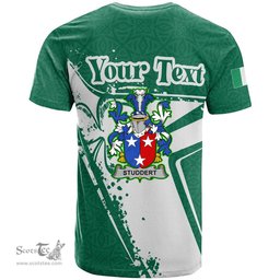 ScotsTee Shop Irish Studdert Coat of Arms Irish Celtic Shamrock T Shirt Add Your Text Personalized T Shirt
