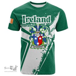 ScotsTee Shop Irish Studdert Coat of Arms Irish Celtic Shamrock T Shirt Add Your Text Personalized T Shirt