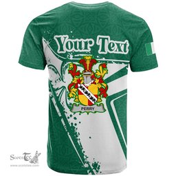 ScotsTee Shop Irish Perry Coat of Arms Irish Celtic Shamrock T Shirt Add Your Text Personalized T Shirt