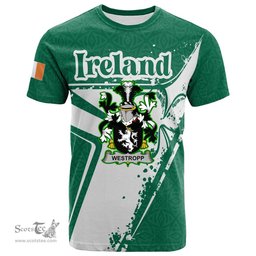 ScotsTee Shop Irish Westropp Coat of Arms Irish Celtic Shamrock T Shirt Add Your Text Personalized T Shirt