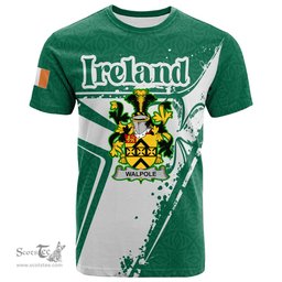 ScotsTee Shop Irish Walpole Coat of Arms Irish Celtic Shamrock T Shirt Add Your Text Personalized T Shirt