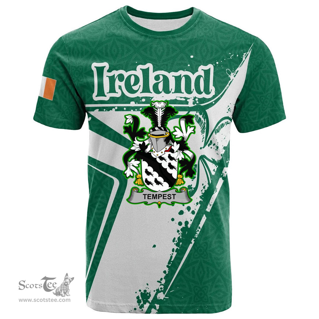 ScotsTee Shop Irish Tempest Coat of Arms Irish Celtic Shamrock T Shirt Add Your Text Personalized T Shirt