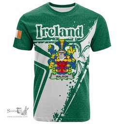 ScotsTee Shop Irish Walron Coat of Arms Irish Celtic Shamrock T Shirt Add Your Text Personalized T Shirt