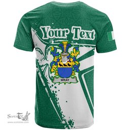ScotsTee Shop Irish Wray Coat of Arms Irish Celtic Shamrock T Shirt Add Your Text Personalized T Shirt