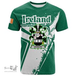 ScotsTee Shop Irish Newsom or Newsam Coat of Arms Irish Celtic Shamrock T Shirt Add Your Text Personalized T Shirt