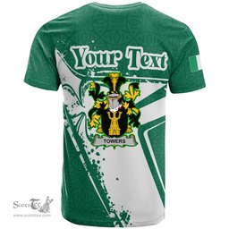 ScotsTee Shop Irish Towers Coat of Arms Irish Celtic Shamrock T Shirt Add Your Text Personalized T Shirt