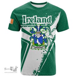 ScotsTee Shop Irish Sheehan or O Sheehan Coat of Arms Irish Celtic Shamrock T Shirt Add Your Text Personalized T Shirt