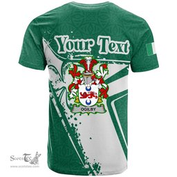 ScotsTee Shop Irish Ogilby Coat of Arms Irish Celtic Shamrock T Shirt Add Your Text Personalized T Shirt