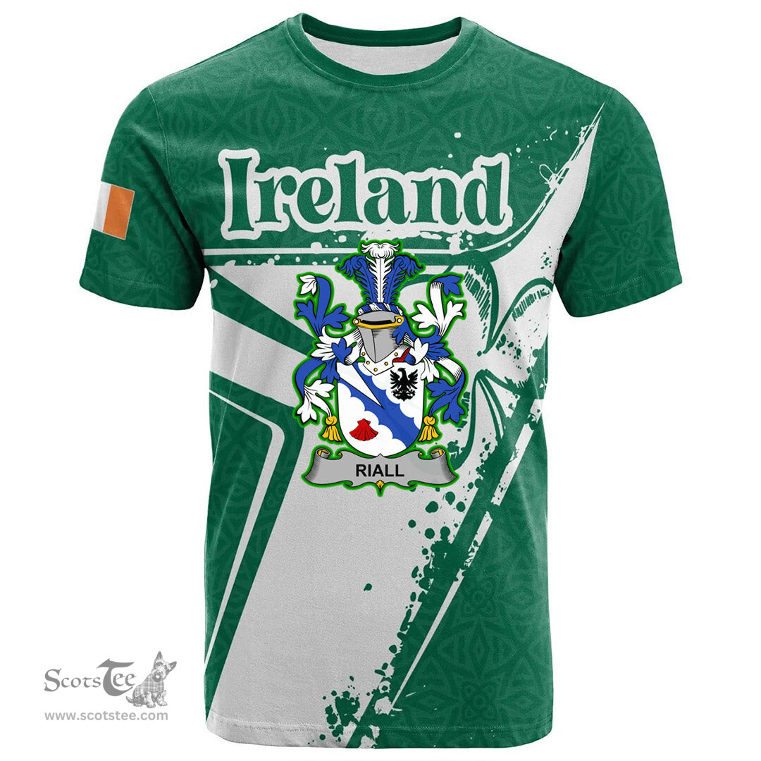 ScotsTee Shop Irish Riall or Ryle Coat of Arms Irish Celtic Shamrock T Shirt Add Your Text Personalized T Shirt