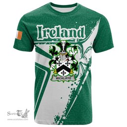 ScotsTee Shop Irish Wickliffe Coat of Arms Irish Celtic Shamrock T Shirt Add Your Text Personalized T Shirt