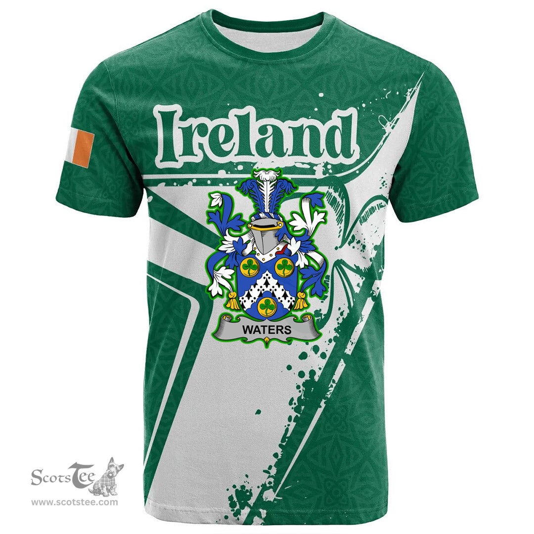 ScotsTee Shop Irish Waters Coat of Arms Irish Celtic Shamrock T Shirt Add Your Text Personalized T Shirt