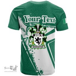 ScotsTee Shop Irish Stapleton Coat of Arms Irish Celtic Shamrock T Shirt Add Your Text Personalized T Shirt