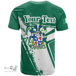 ScotsTee Shop Irish Shearman Coat of Arms Irish Celtic Shamrock T Shirt Add Your Text Personalized T Shirt
