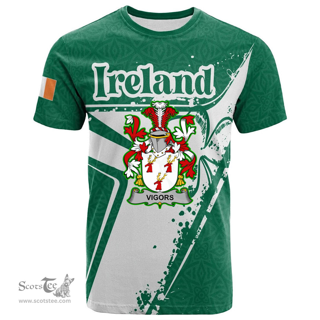 ScotsTee Shop Irish Vigors Coat of Arms Irish Celtic Shamrock T Shirt Add Your Text Personalized T Shirt