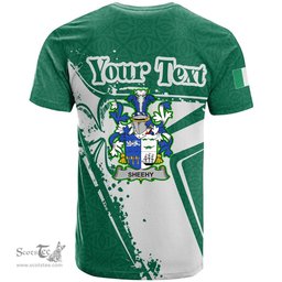 ScotsTee Shop Irish Sheehy or McSheehy Coat of Arms Irish Celtic Shamrock T Shirt Add Your Text Personalized T Shirt