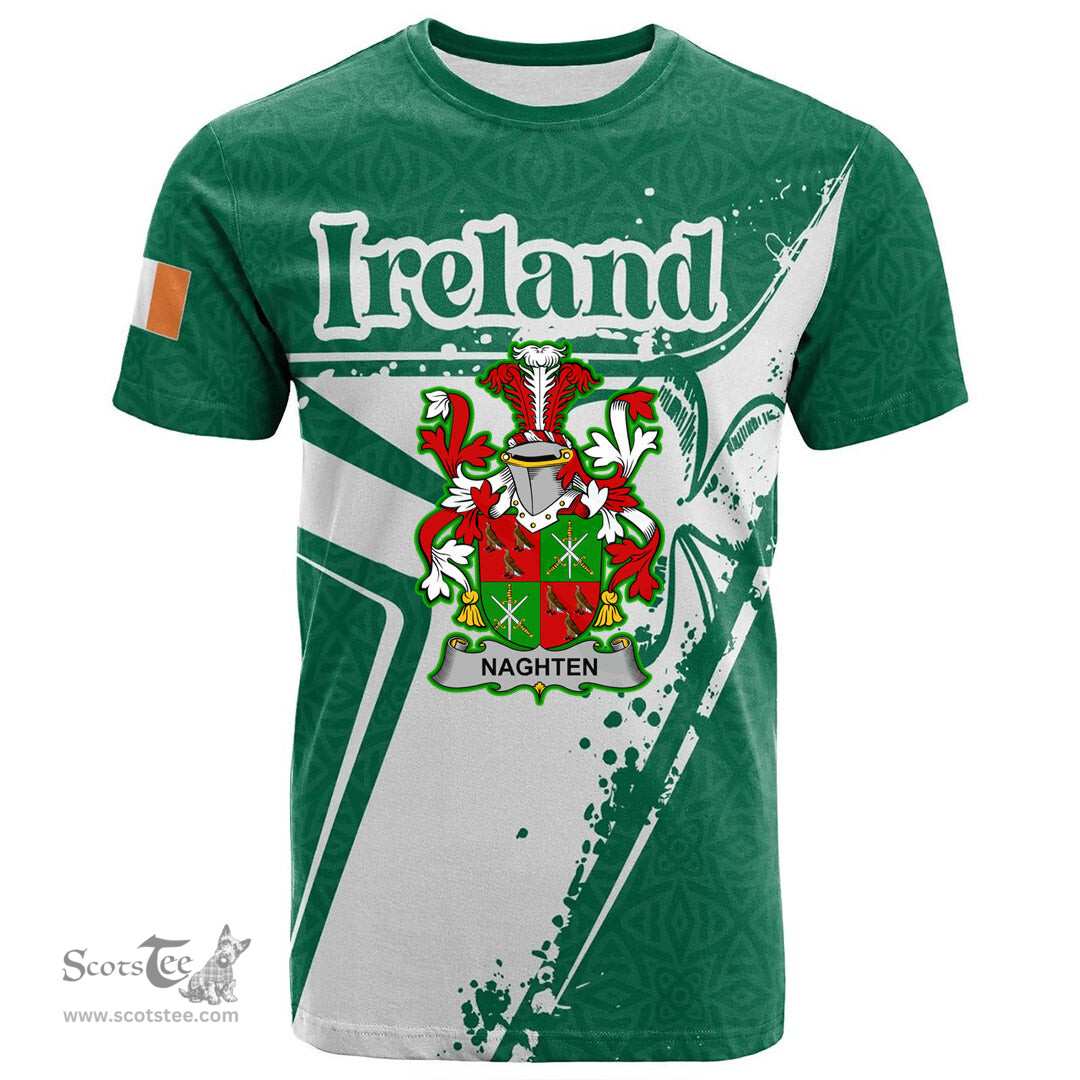 ScotsTee Shop Irish Naghten or O Naghten Coat of Arms Irish Celtic Shamrock T Shirt Add Your Text Personalized T Shirt