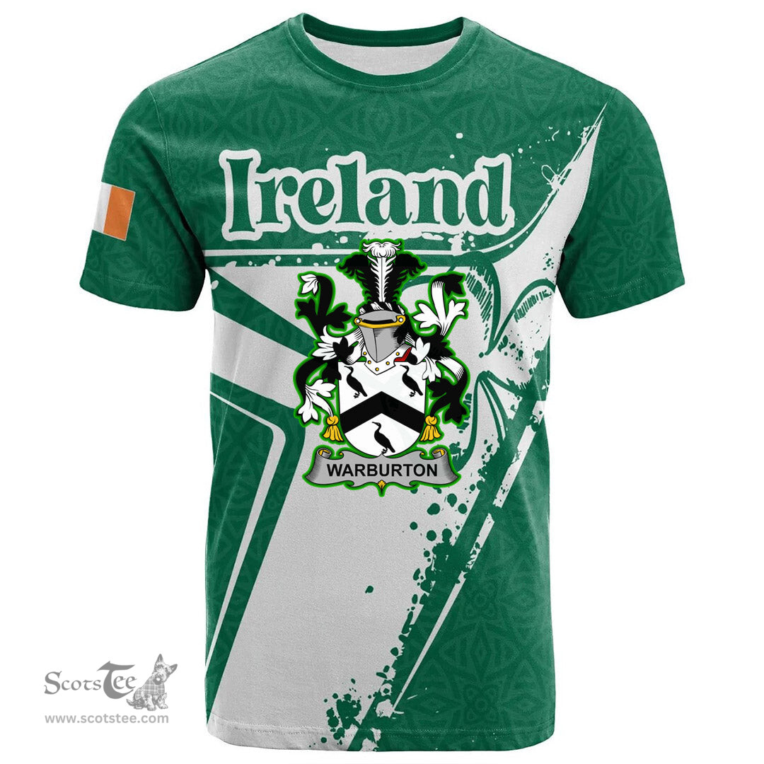 ScotsTee Shop Irish Warburton Coat of Arms Irish Celtic Shamrock T Shirt Add Your Text Personalized T Shirt