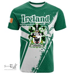 ScotsTee Shop Irish Perkins Coat of Arms Irish Celtic Shamrock T Shirt Add Your Text Personalized T Shirt
