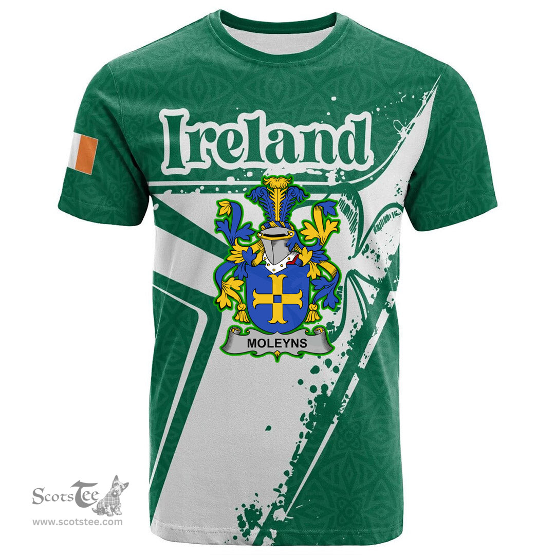 ScotsTee Shop Irish Moleyns Coat of Arms Irish Celtic Shamrock T Shirt Add Your Text Personalized T Shirt