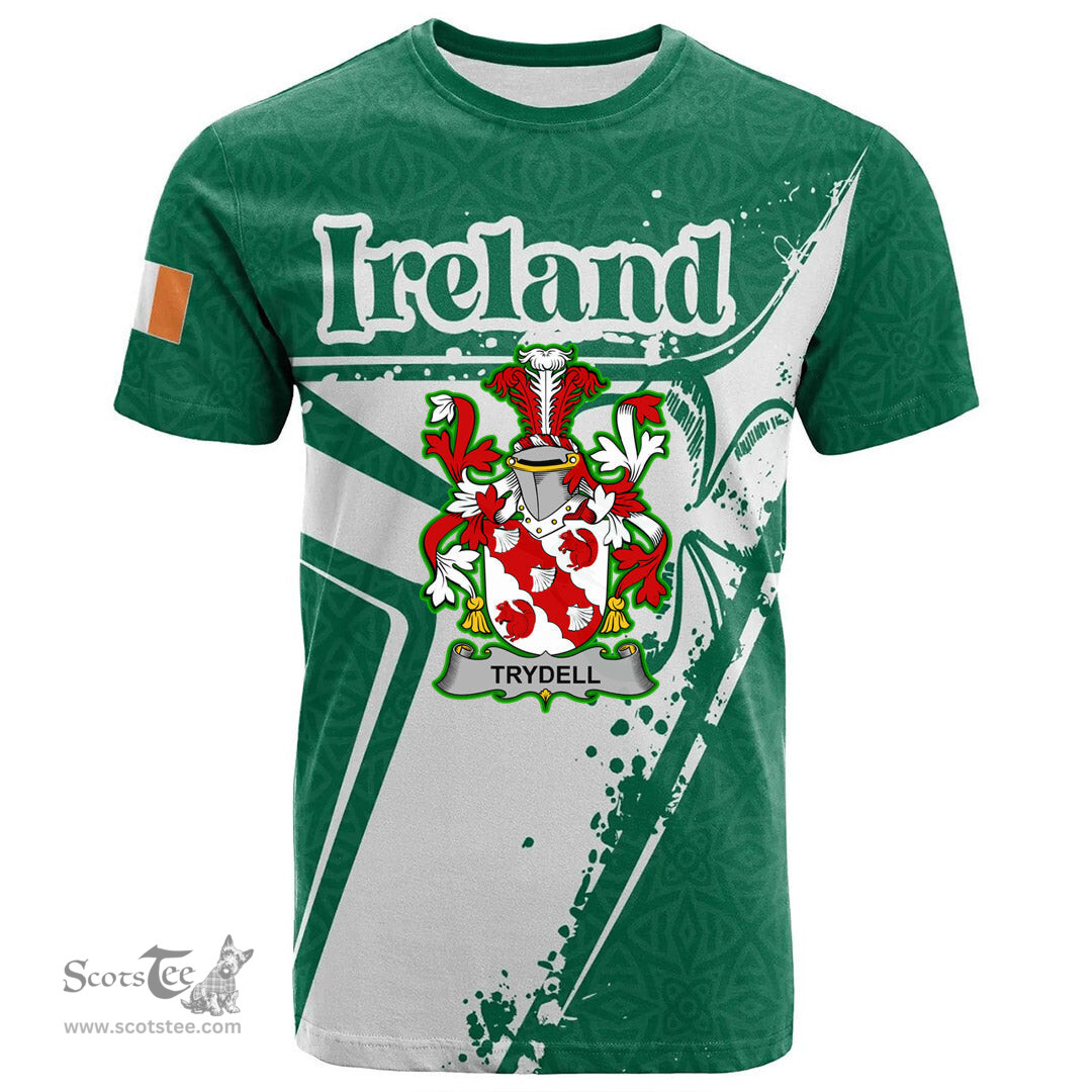 ScotsTee Shop Irish Trydell Coat of Arms Irish Celtic Shamrock T Shirt Add Your Text Personalized T Shirt