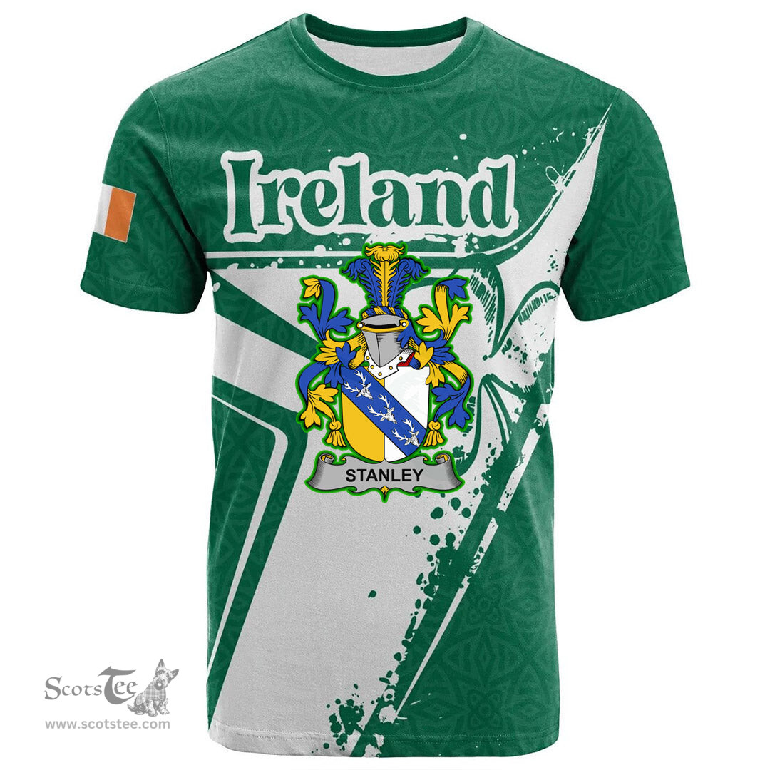 ScotsTee Shop Irish Stanley Coat of Arms Irish Celtic Shamrock T Shirt Add Your Text Personalized T Shirt