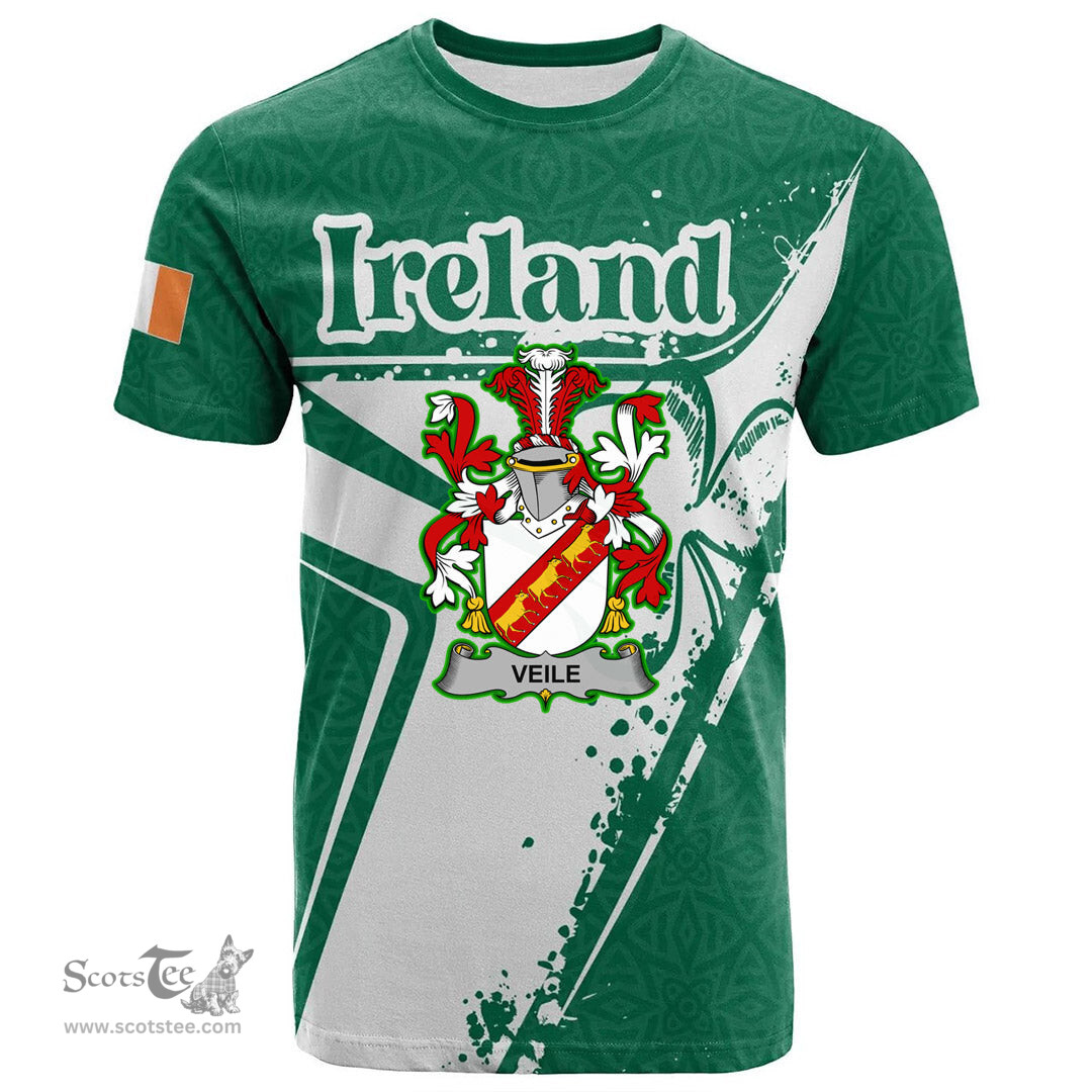 ScotsTee Shop Irish Veile or Veale Coat of Arms Irish Celtic Shamrock T Shirt Add Your Text Personalized T Shirt