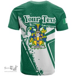 ScotsTee Shop Irish Wethill Coat of Arms Irish Celtic Shamrock T Shirt Add Your Text Personalized T Shirt
